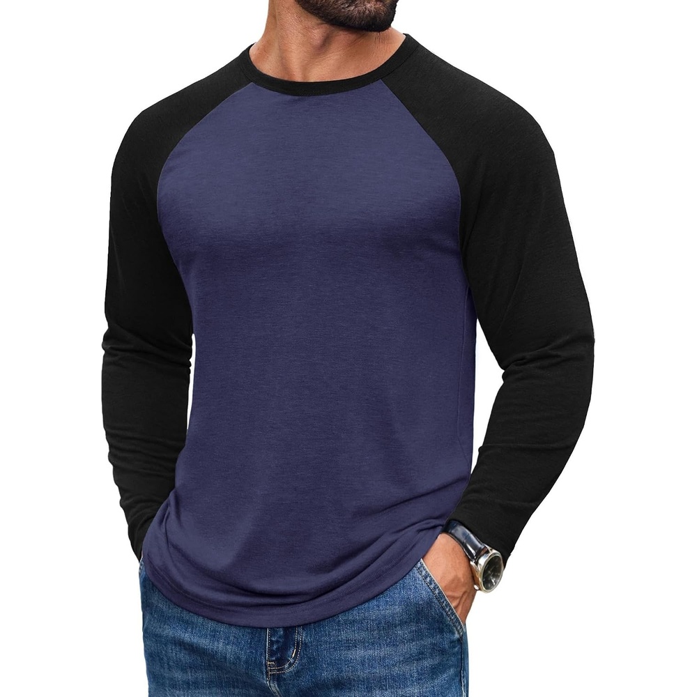 image:imageCOOFANDY Mens Long Sleeve Tee Shirts Casual Crewneck TShirts Baseball TeeNavy Blue