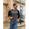 COOFANDY Mens Long Sleeve Tee Shirts Casual Crewneck T-Shirts Baseball Tee(01 Dark Heather Grey)