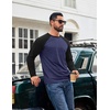 COOFANDY Mens Long Sleeve Tee Shirts Casual Crewneck T-Shirts Baseball Tee(Navy Blue)