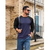 COOFANDY Mens Long Sleeve Tee Shirts Casual Crewneck T-Shirts Baseball Tee(Navy Blue)