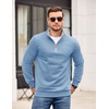 COOFANDY Mens Quarter Zip Pullover Casual Mock Neck Quilted Sweatshirt 2026(Light Blue)