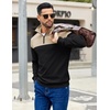 COOFANDY Mens Quarter Zip Pullover Sweatshirt Casual Mock Neck Sweater 2026(Color Block – Black & Khaki)