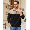 COOFANDY Mens Quarter Zip Pullover Sweatshirt Casual Mock Neck Sweater 2026(Color Block – Black & Khaki)