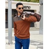COOFANDY Mens Quarter Zip Pullover Sweatshirt Casual Mock Neck Sweater 2026(Color Block – Brown & Caramel)