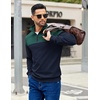 COOFANDY Mens Quarter Zip Pullover Sweatshirt Casual Mock Neck Sweater 2026(Color Block – Green & Navy Blue)