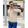COOFANDY Mens Quarter Zip Pullover Sweatshirt Casual Mock Neck Sweater 2026(Light Khaki)