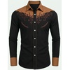 COOFANDY Men’s Western Cowboy Shirt Embroidered Button Down Long Sleeve Shirts(Black& Brown)