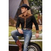 COOFANDY Men’s Western Cowboy Shirt Embroidered Button Down Long Sleeve Shirts(Black& Brown)