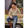 COOFANDY Men’s Western Cowboy Shirt Embroidered Button Down Long Sleeve Shirts(Dark Brown&khaki)