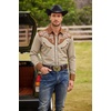 COOFANDY Men’s Western Cowboy Shirt Embroidered Button Down Long Sleeve Shirts(Dark Brown&khaki)