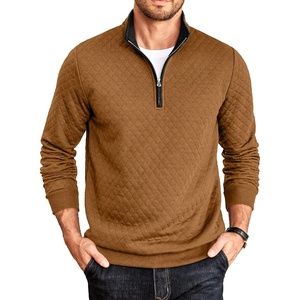 COOFANDY Mens Quarter Zip Pullover Casual Mock Neck Quilted Sweatshirt 2026(Brown)