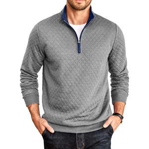 COOFANDY Mens Quarter Zip Pullover Casual Mock Neck Quilted Sweatshirt 2026(Light Gray)