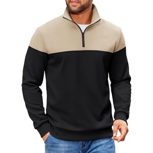 COOFANDY Mens Quarter Zip Pullover Sweatshirt Casual Mock Neck Sweater 2026(Color Block – Black & Khaki)