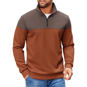 COOFANDY Mens Quarter Zip Pullover Sweatshirt Casual Mock Neck Sweater 2026(Color Block – Brown & Caramel)