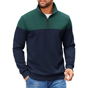 COOFANDY Mens Quarter Zip Pullover Sweatshirt Casual Mock Neck Sweater 2026(Color Block – Green & Navy Blue)