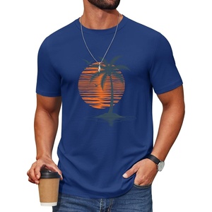 COOFANDY Men’s T Shirt Short Sleeve Cotton Blend T-Shirts Crew Neck Casual Summer Basic Tee Shirts(Sunset Palms)