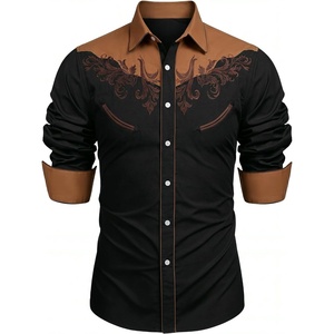 COOFANDY Men’s Western Cowboy Shirt Embroidered Button Down Long Sleeve Shirts(Black& Brown)