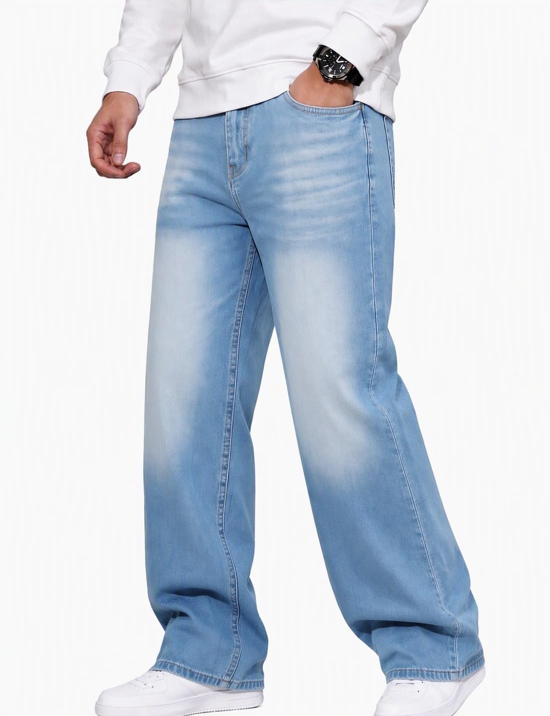 image:imageCOOFANDY Mens Baggy Jeans Wide Leg Stretch Denim Casual PantsStone Blue