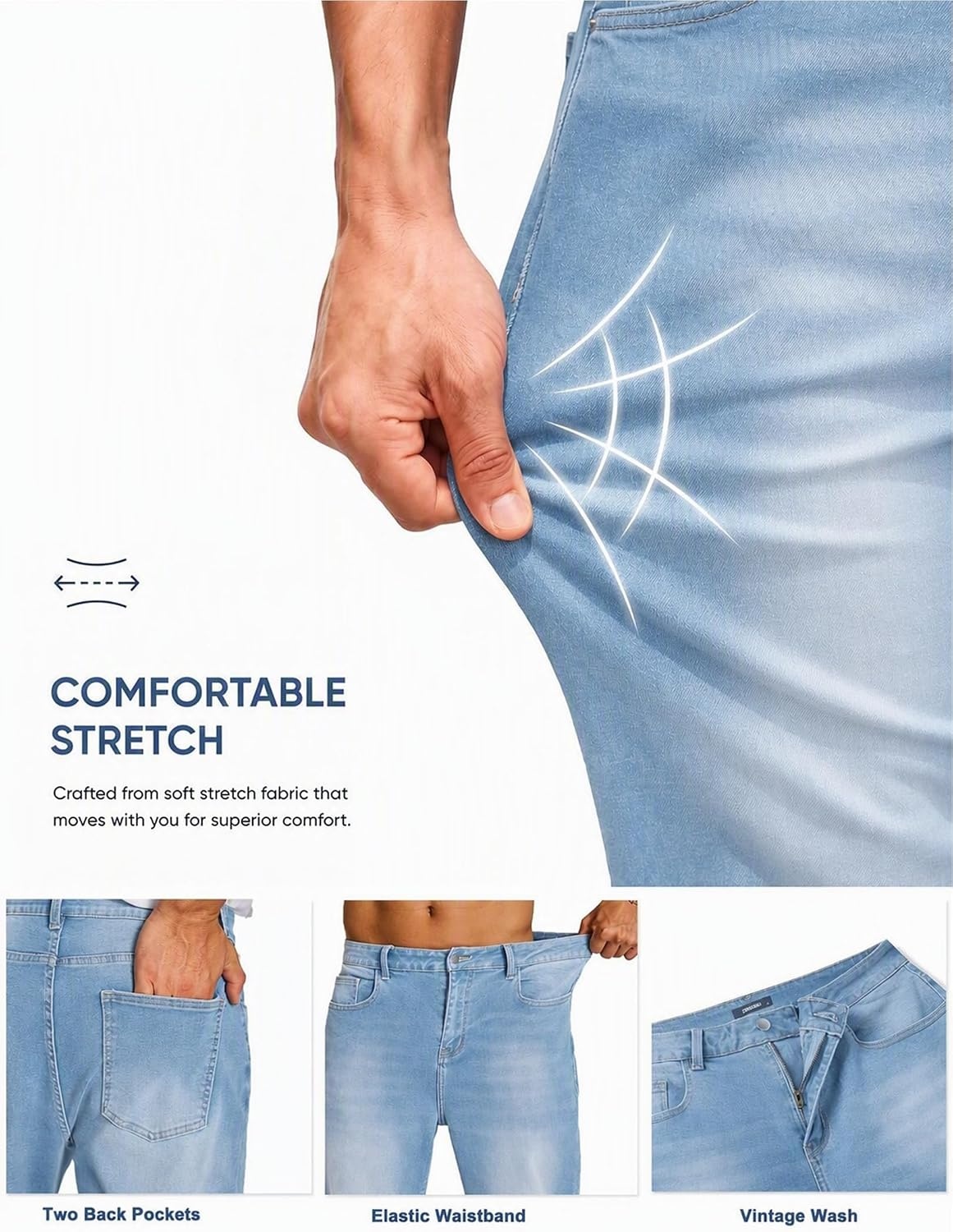 image:imageCOOFANDY Mens Baggy Jeans Wide Leg Stretch Denim Casual PantsStone Blue