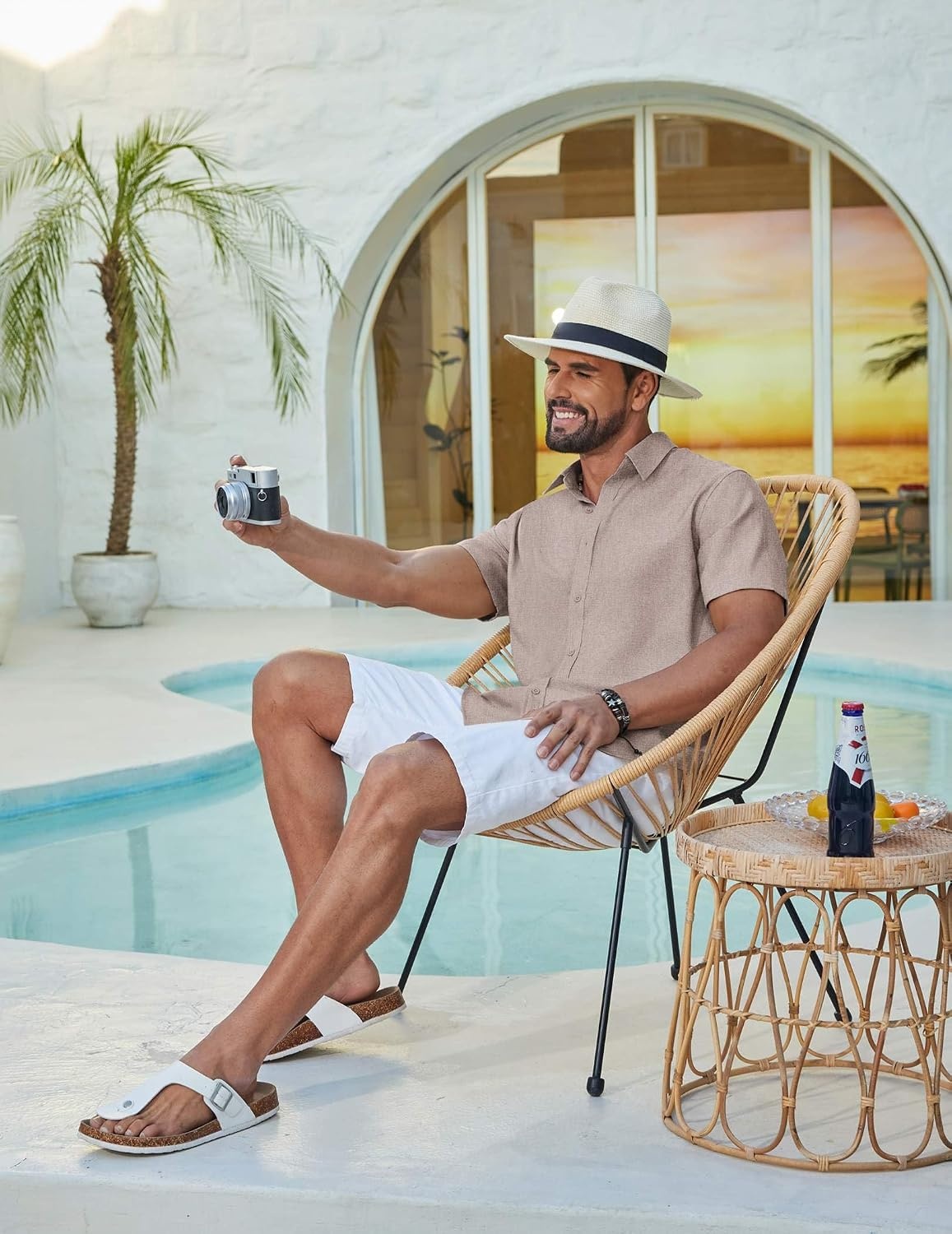 image:imageCOOFANDY Mens Casual Button Down Shirt Short Sleeve Summer Beach ShirtsChampagne