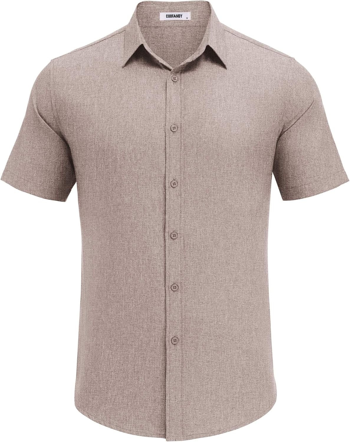 image:imageCOOFANDY Mens Casual Button Down Shirt Short Sleeve Summer Beach ShirtsChampagne