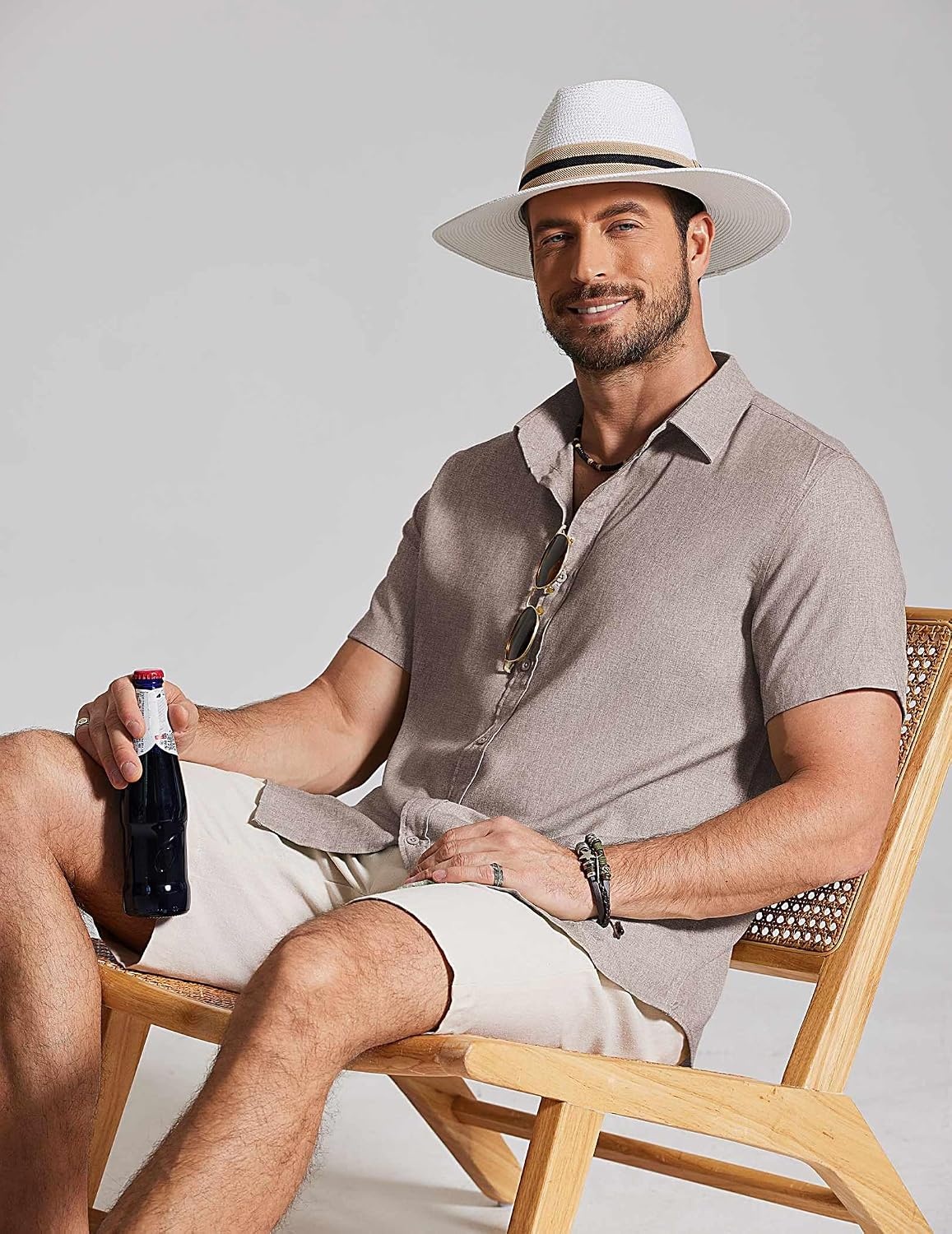 image:imageCOOFANDY Mens Casual Button Down Shirt Short Sleeve Summer Beach ShirtsChampagne