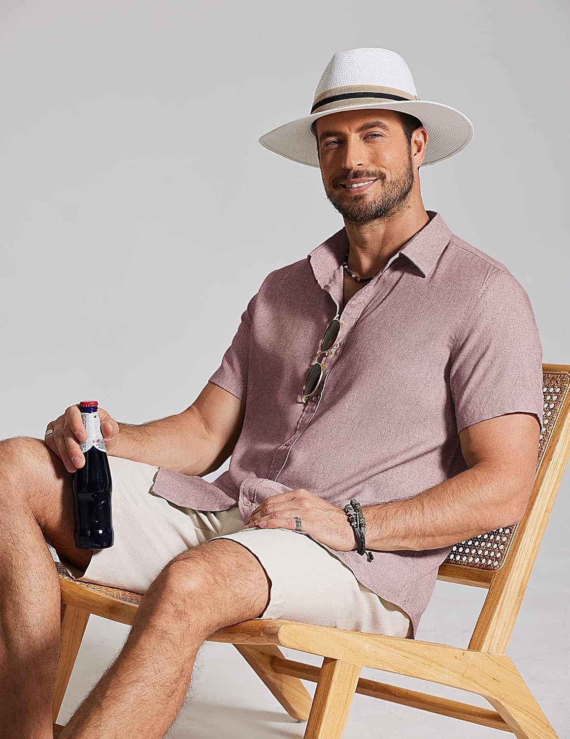 image:imageCOOFANDY Mens Casual Button Down Shirt Short Sleeve Summer Beach ShirtsDusty Pink