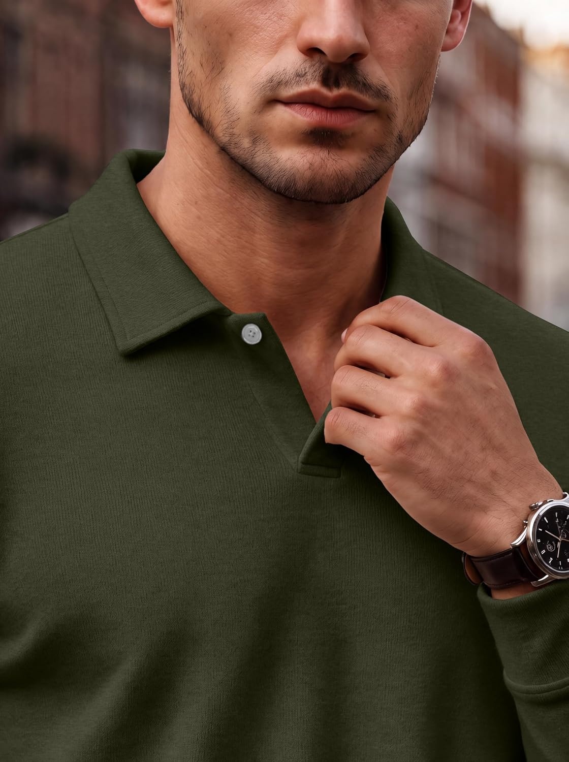 image:imageCOOFANDY Mens Knit Polo Shirts Casual Long Sleeve Polo Sweater Golf ShirtsArmy Green