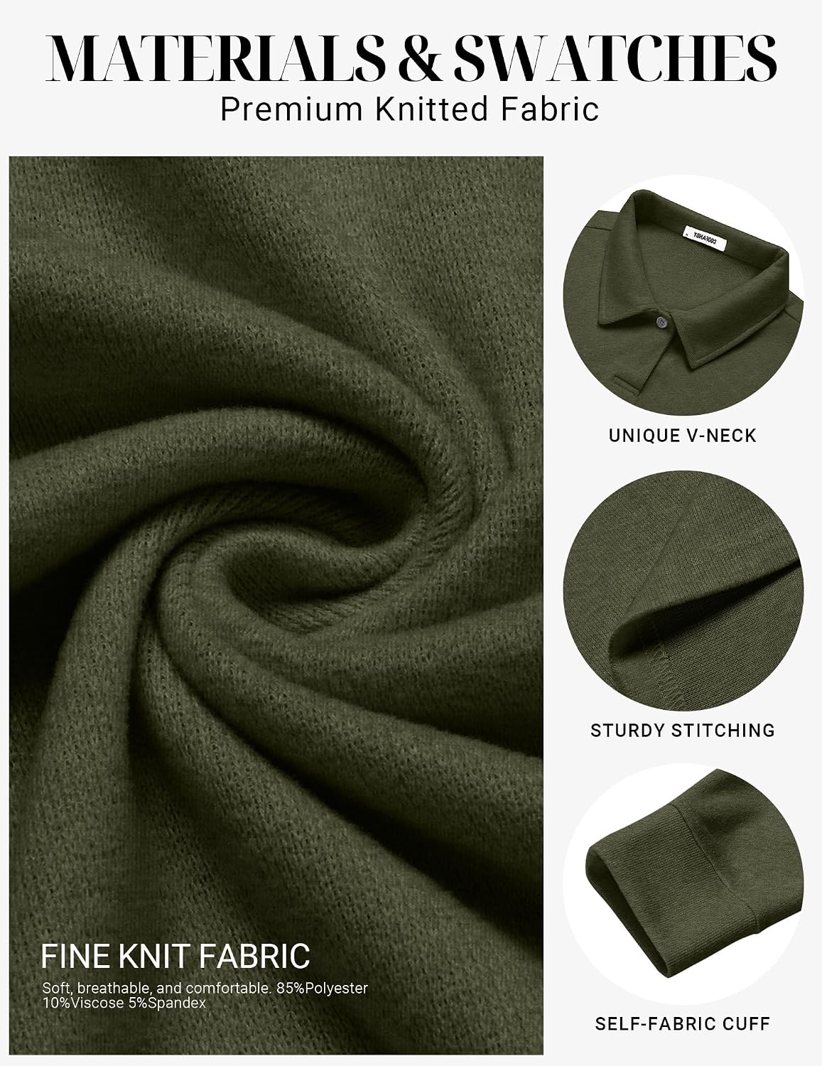 image:imageCOOFANDY Mens Knit Polo Shirts Casual Long Sleeve Polo Sweater Golf ShirtsArmy Green