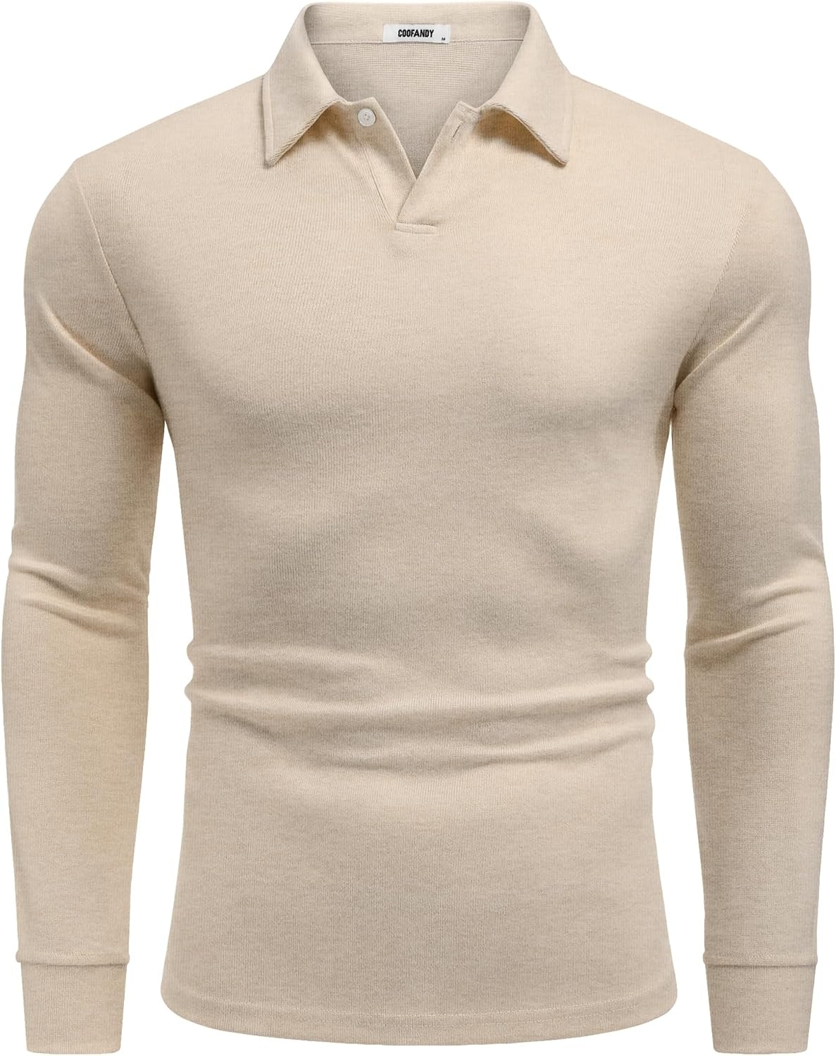image:imageCOOFANDY Mens Knit Polo Shirts Casual Long Sleeve Polo Sweater Golf ShirtsBeige