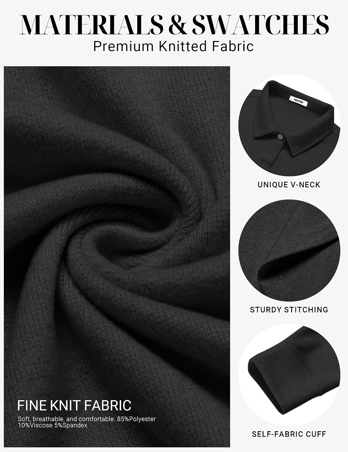 image:imageCOOFANDY Mens Knit Polo Shirts Casual Long Sleeve Polo Sweater Golf ShirtsBlack