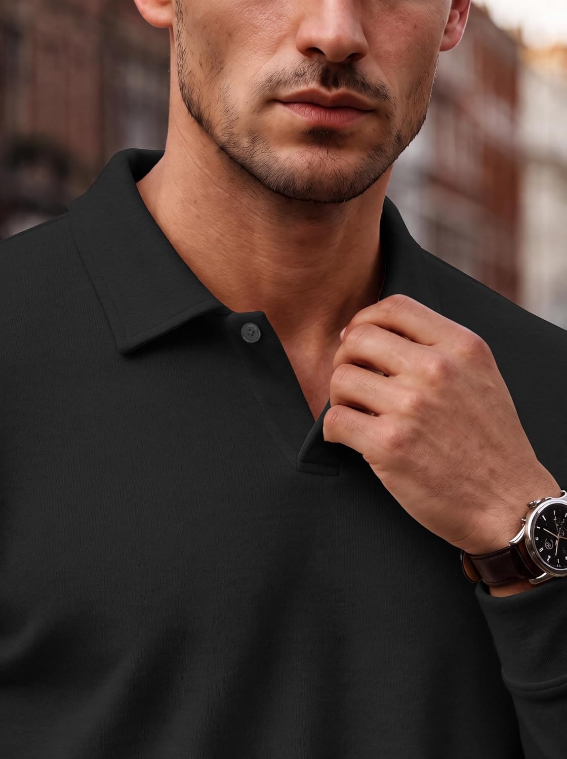 image:imageCOOFANDY Mens Knit Polo Shirts Casual Long Sleeve Polo Sweater Golf ShirtsBlack