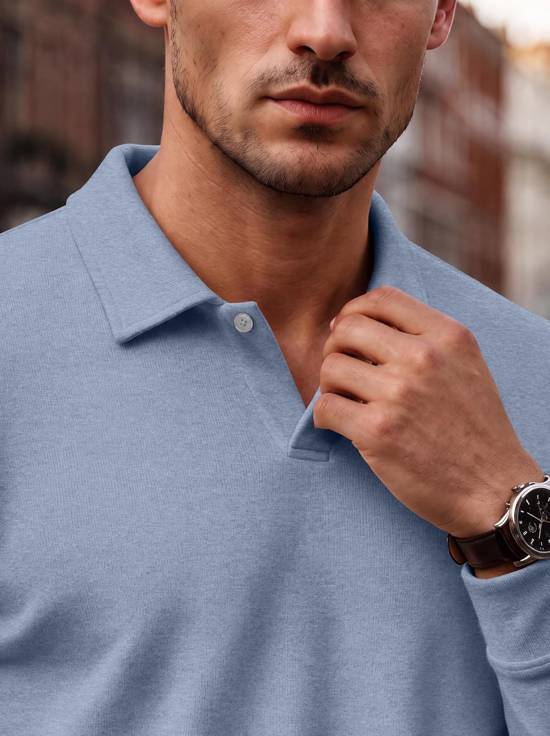 image:imageCOOFANDY Mens Knit Polo Shirts Casual Long Sleeve Polo Sweater Golf ShirtsBlue