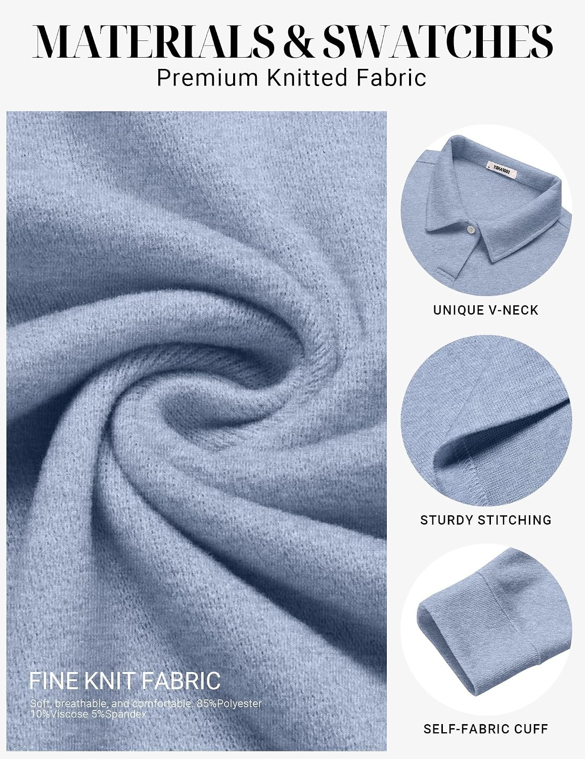 image:imageCOOFANDY Mens Knit Polo Shirts Casual Long Sleeve Polo Sweater Golf ShirtsBlue