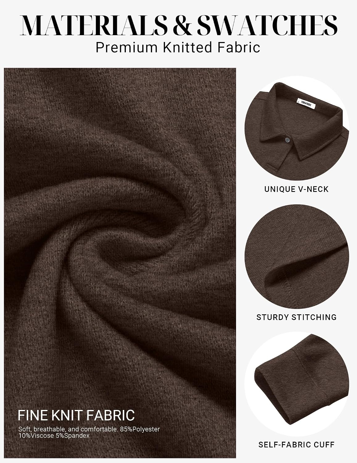 image:imageCOOFANDY Mens Knit Polo Shirts Casual Long Sleeve Polo Sweater Golf ShirtsBrown