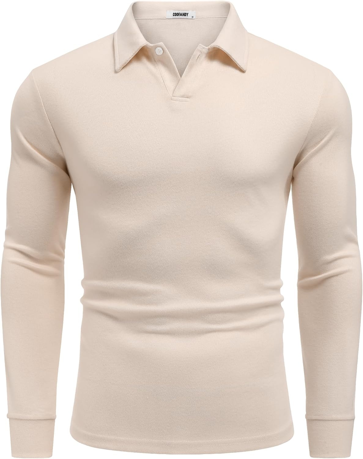 image:imageCOOFANDY Mens Knit Polo Shirts Casual Long Sleeve Polo Sweater Golf ShirtsCream White