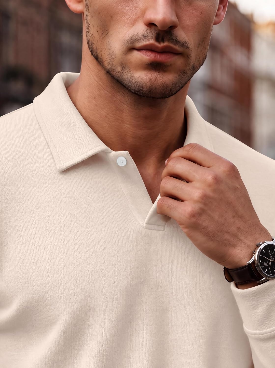 image:imageCOOFANDY Mens Knit Polo Shirts Casual Long Sleeve Polo Sweater Golf ShirtsCream White