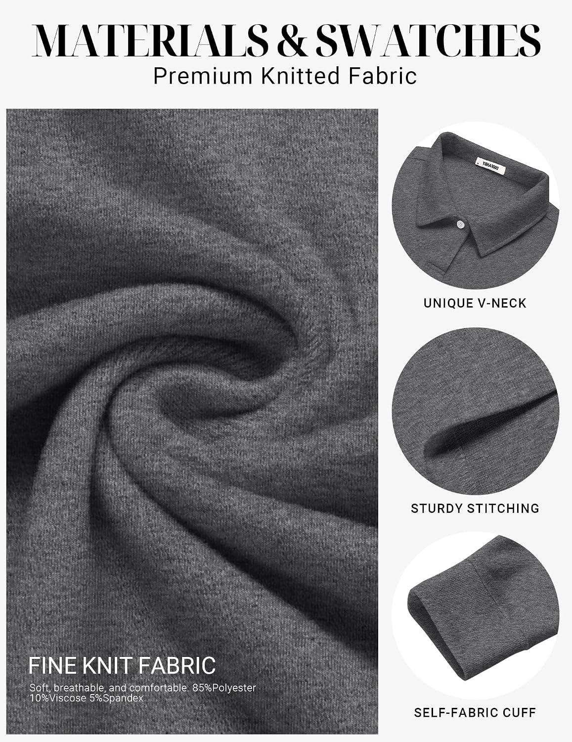 image:imageCOOFANDY Mens Knit Polo Shirts Casual Long Sleeve Polo Sweater Golf ShirtsDark Grey