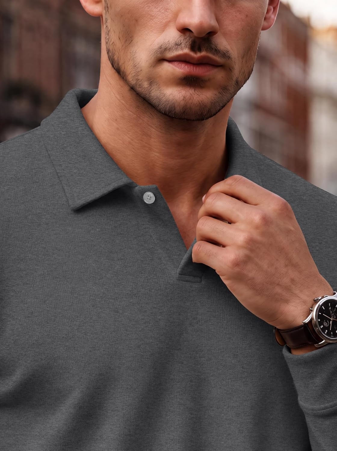 image:imageCOOFANDY Mens Knit Polo Shirts Casual Long Sleeve Polo Sweater Golf ShirtsDark Grey