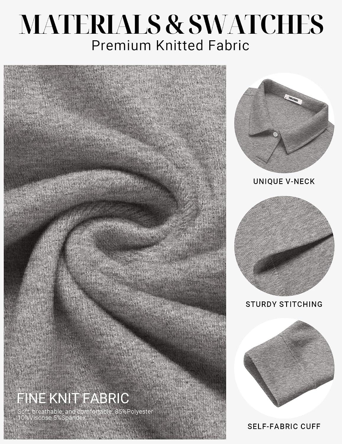 image:imageCOOFANDY Mens Knit Polo Shirts Casual Long Sleeve Polo Sweater Golf ShirtsGrey