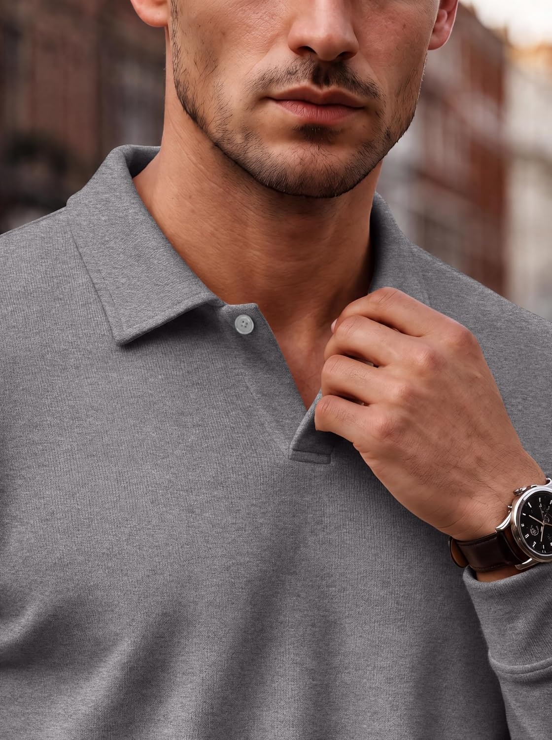 image:imageCOOFANDY Mens Knit Polo Shirts Casual Long Sleeve Polo Sweater Golf ShirtsGrey