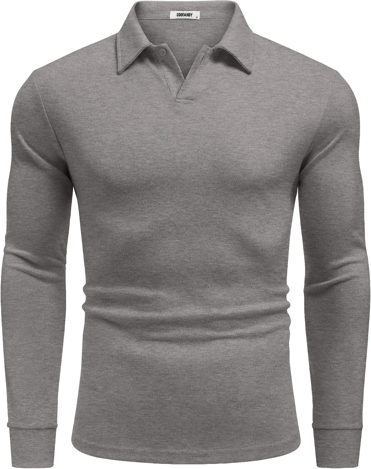 image:imageCOOFANDY Mens Knit Polo Shirts Casual Long Sleeve Polo Sweater Golf ShirtsGrey