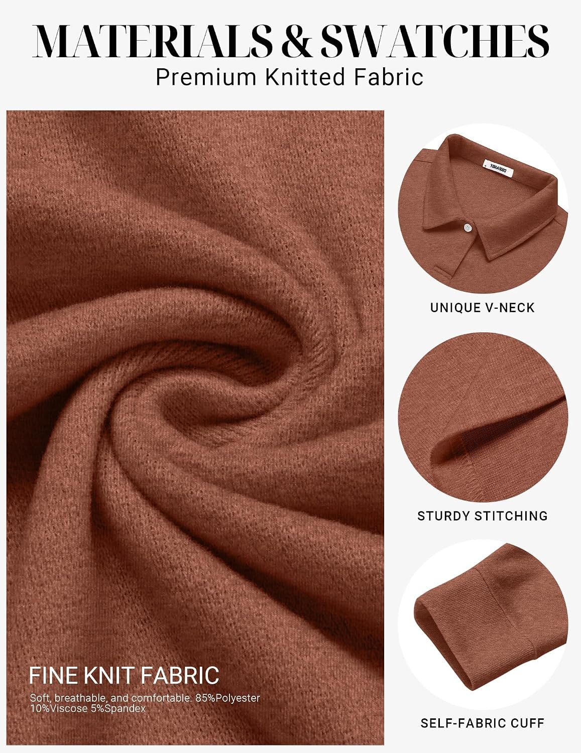 image:imageCOOFANDY Mens Knit Polo Shirts Casual Long Sleeve Polo Sweater Golf ShirtsLight Brown
