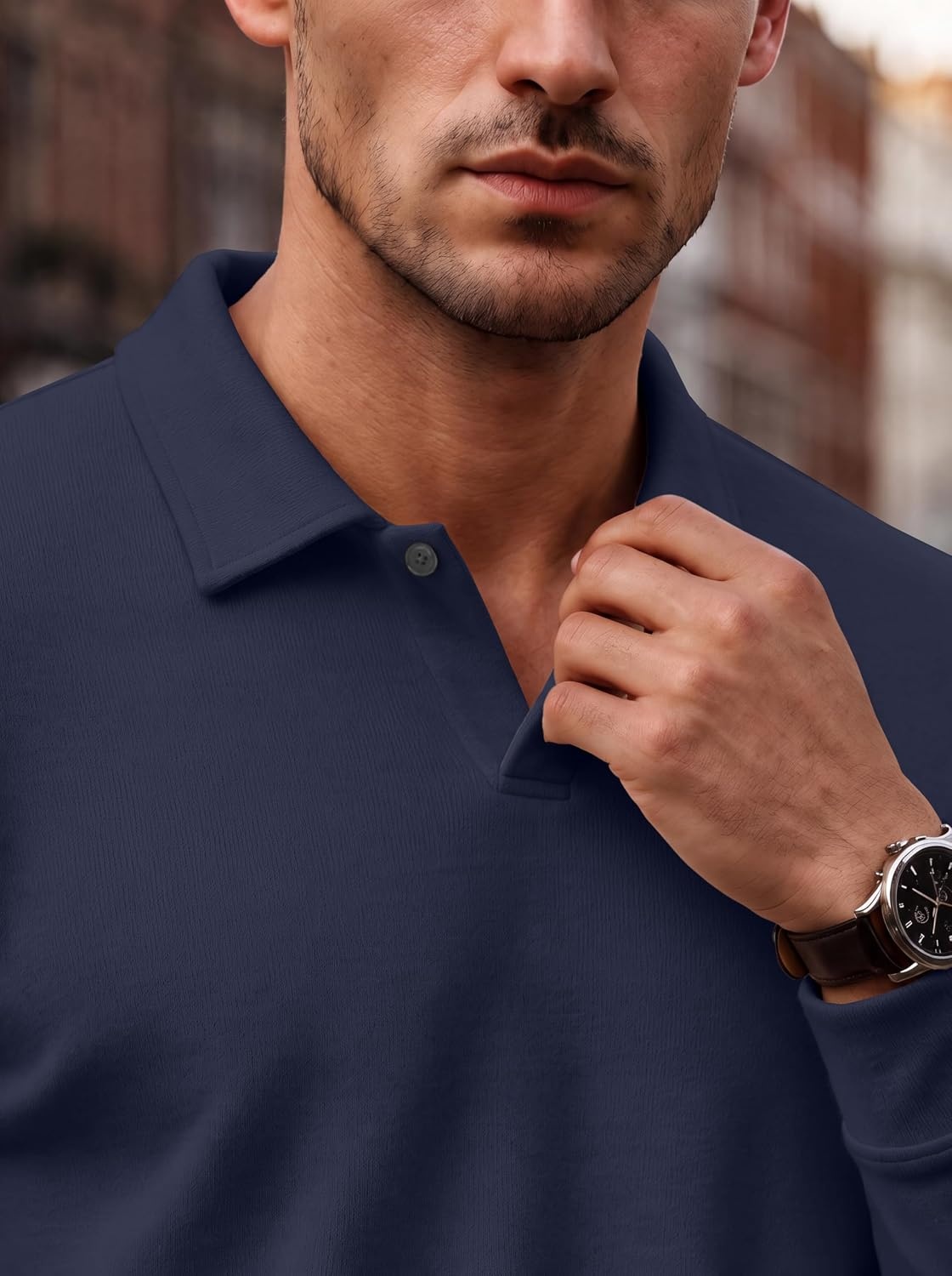 image:imageCOOFANDY Mens Knit Polo Shirts Casual Long Sleeve Polo Sweater Golf ShirtsNavy Blue