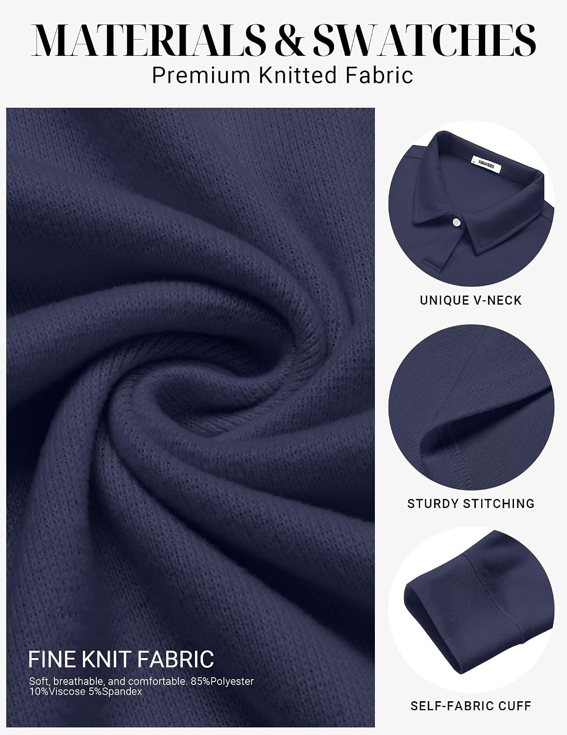 image:imageCOOFANDY Mens Knit Polo Shirts Casual Long Sleeve Polo Sweater Golf ShirtsNavy Blue