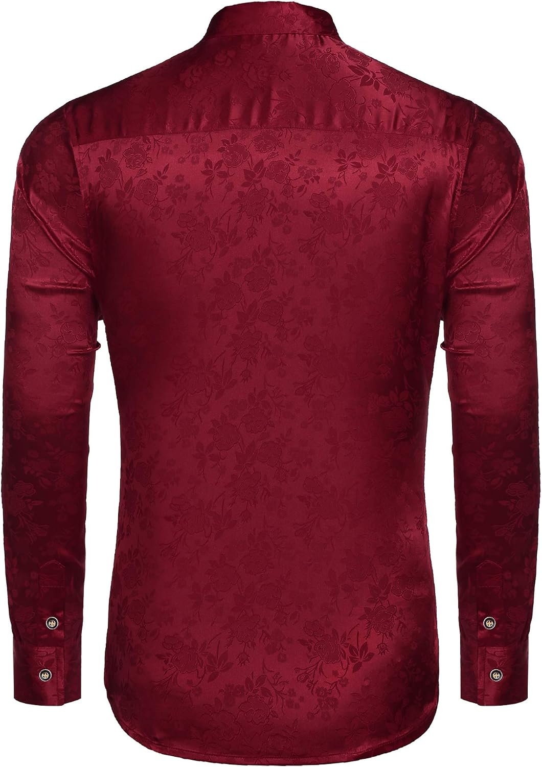 image:imageCOOFANDY Mens Stain Dress Shirts Jacquard Long Sleeve Floral Button Up Shirts Party Prom Wedding ShirtBurgundy