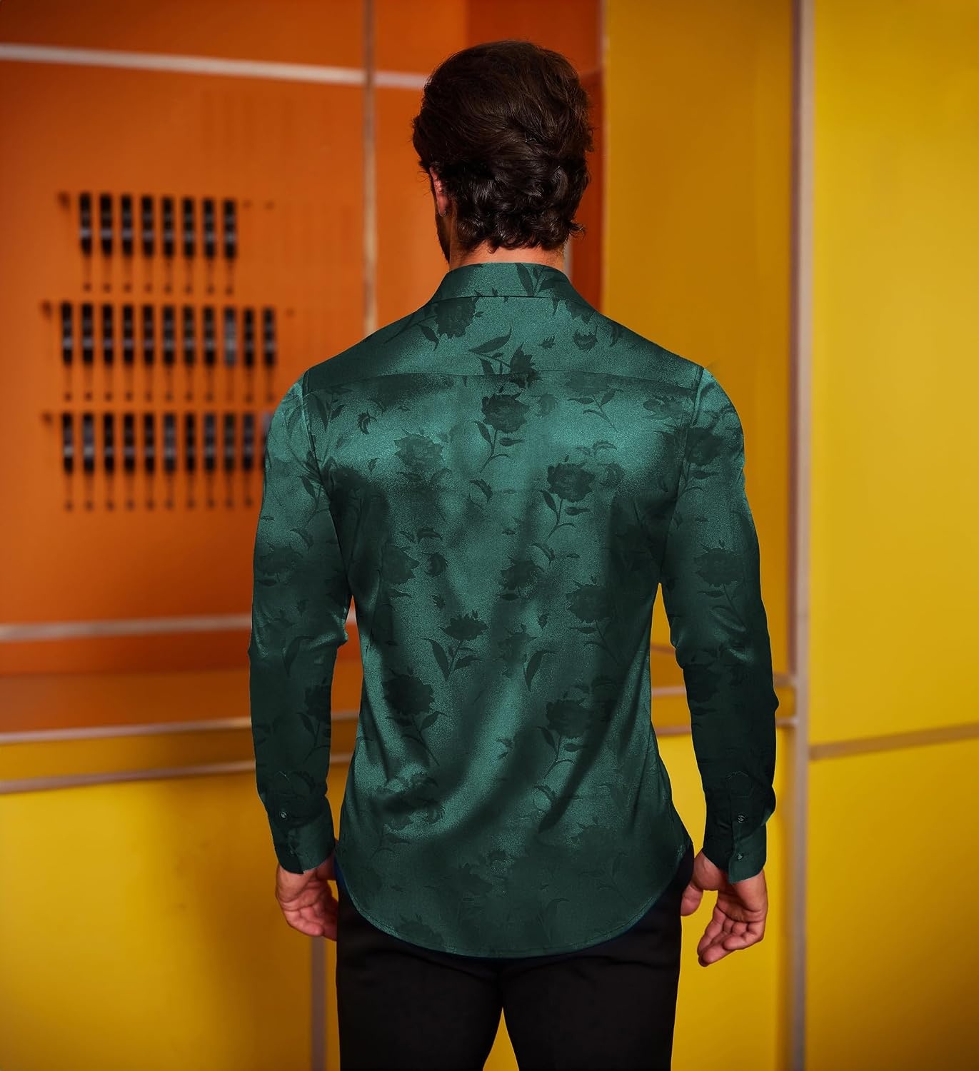 image:imageCOOFANDY Mens Stain Dress Shirts Jacquard Long Sleeve Floral Button Up Shirts Party Prom Wedding ShirtGreen Rose Jacquard
