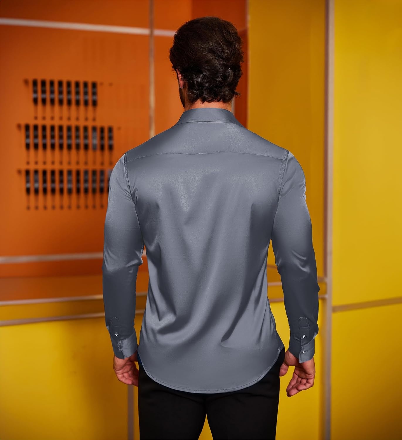 image:imageCOOFANDY Mens Stain Dress Shirts Jacquard Long Sleeve Floral Button Up Shirts Party Prom Wedding ShirtGrey