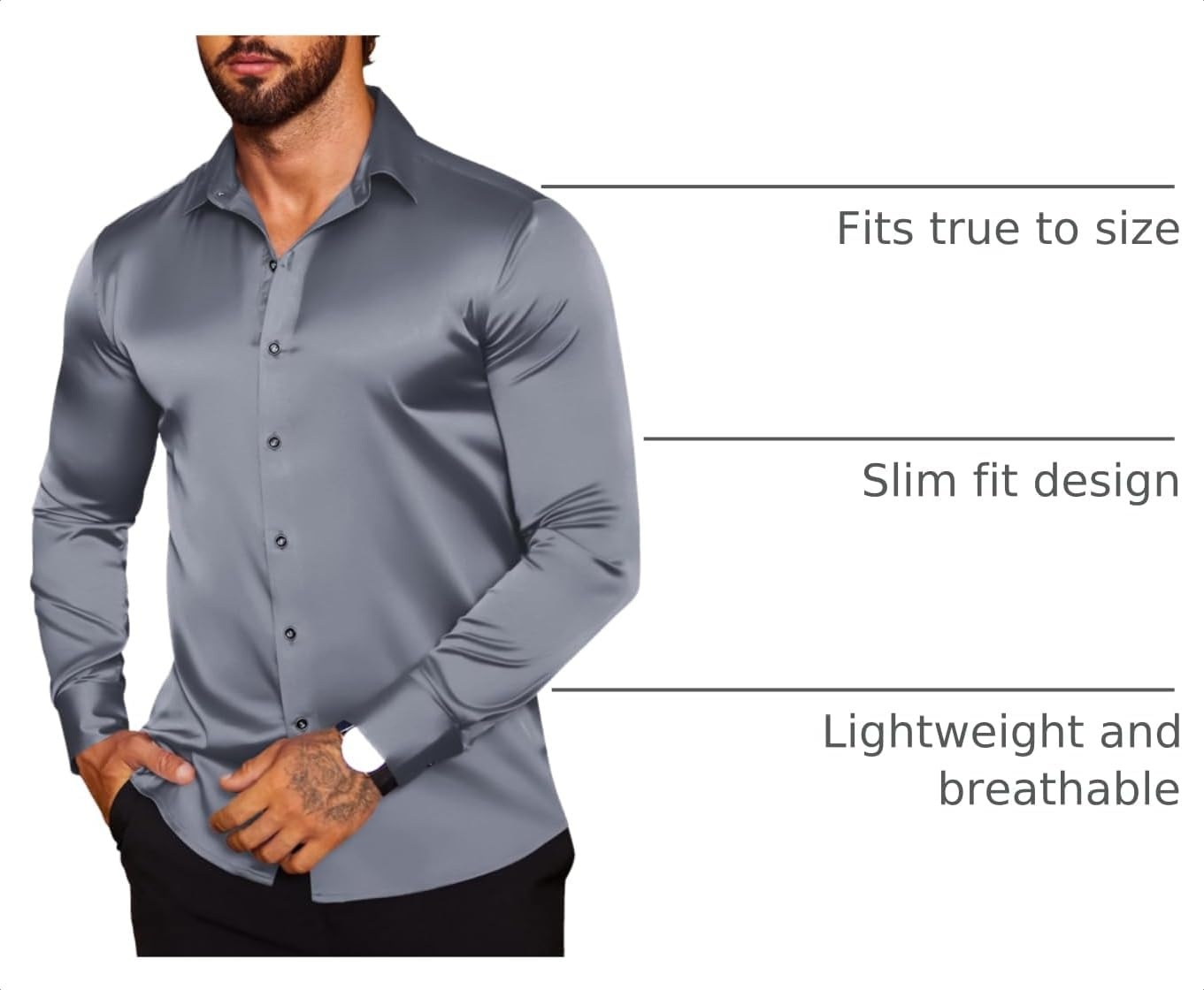 image:imageCOOFANDY Mens Stain Dress Shirts Jacquard Long Sleeve Floral Button Up Shirts Party Prom Wedding ShirtGrey