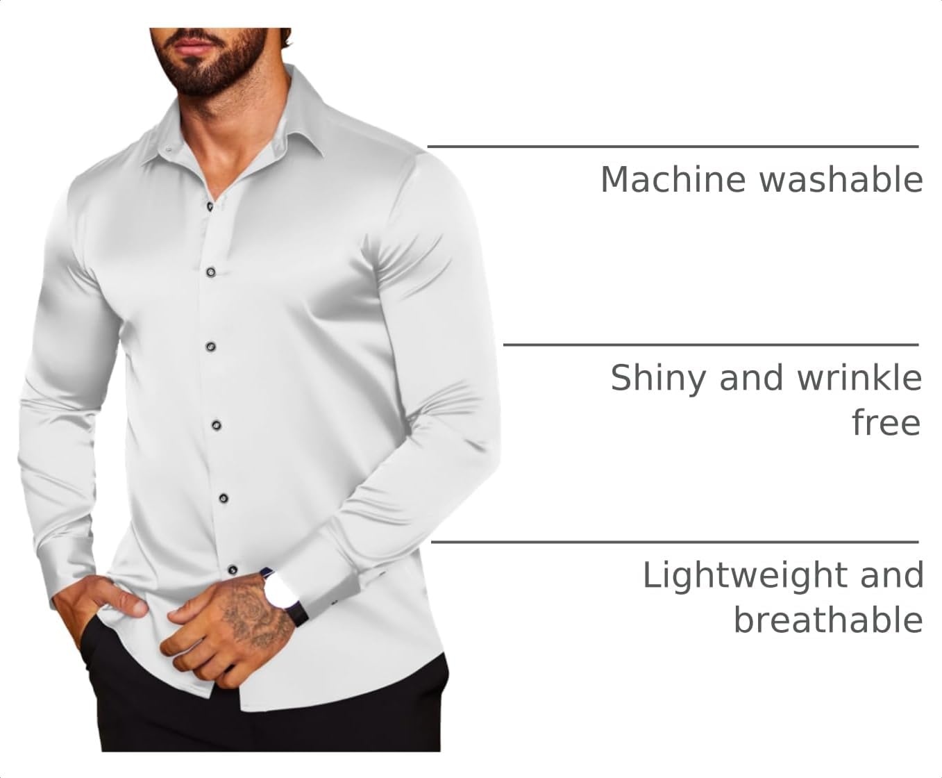 image:imageCOOFANDY Mens Stain Dress Shirts Jacquard Long Sleeve Floral Button Up Shirts Party Prom Wedding ShirtPwhite
